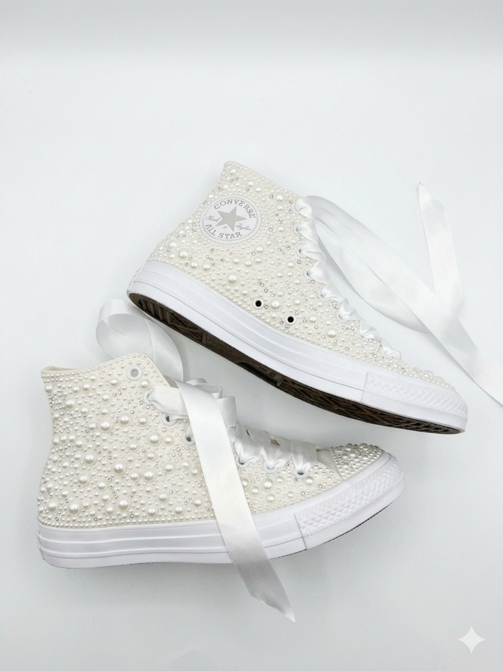 Converse White Pearl-Embellished High Top Sneakers